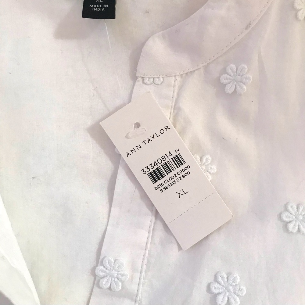 NWT Ann Taylor White Floral Appliqué Tie Waist Shirtdress - Picture 12 of 16